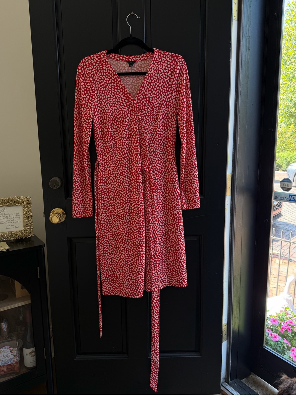 Ann Taylor Red Long-Sleeve Wrap Dress with White Heart Print
